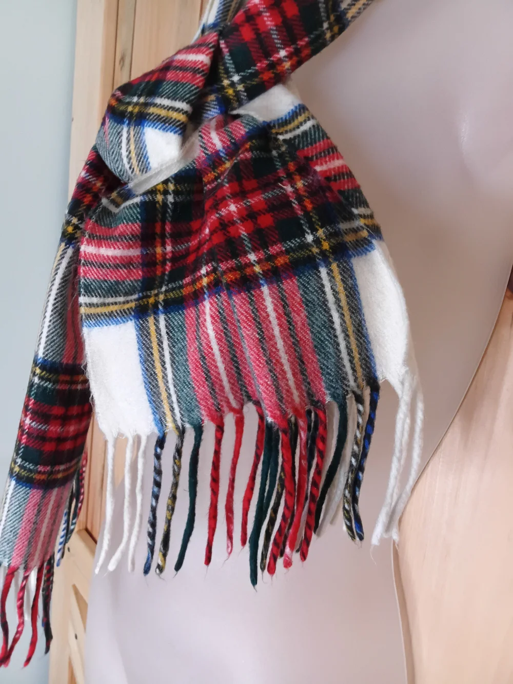 Dior Red, White and Black Plaid Fringed Scarf